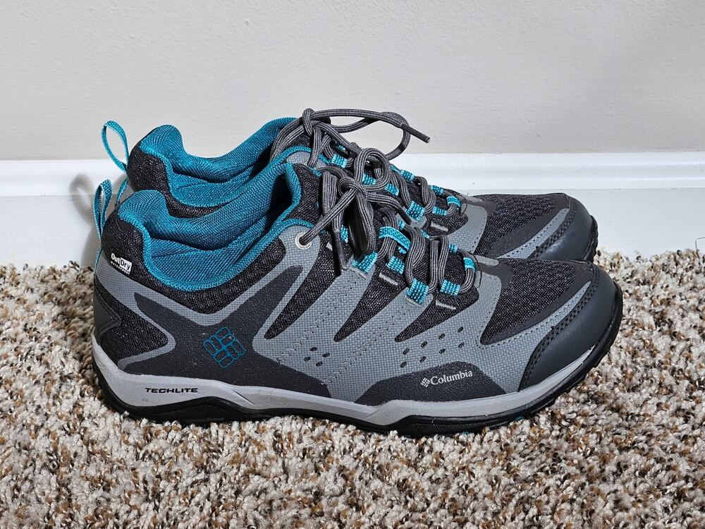 Columbia Women’s 8.5 OutDry Waterproof Hiking Trail Shoes Gray Teal YL1094-089